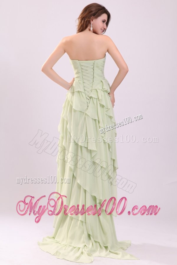 Empire Sweetheart High-low Ruching Chiffon Yellow Green Evening Dress