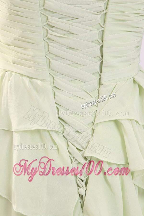 Empire Sweetheart High-low Ruching Chiffon Yellow Green Evening Dress