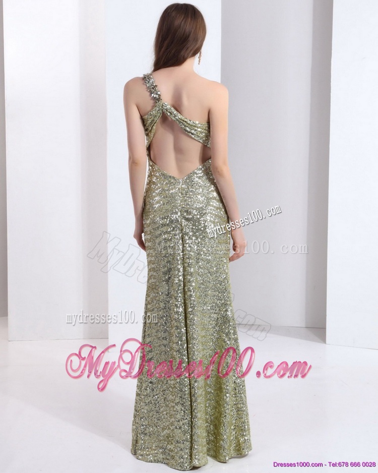 Exclusive One Shoulder Floor Length Sequined Evening Dress for 2016
