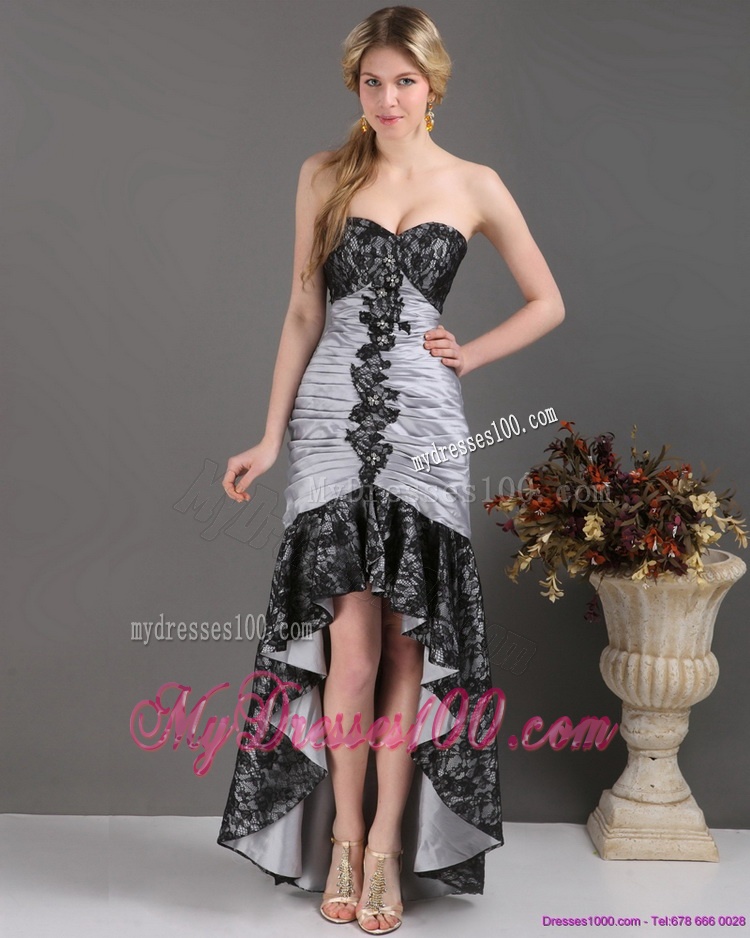 High Low Multi Color Evening Dresses with Ruching and Appliques