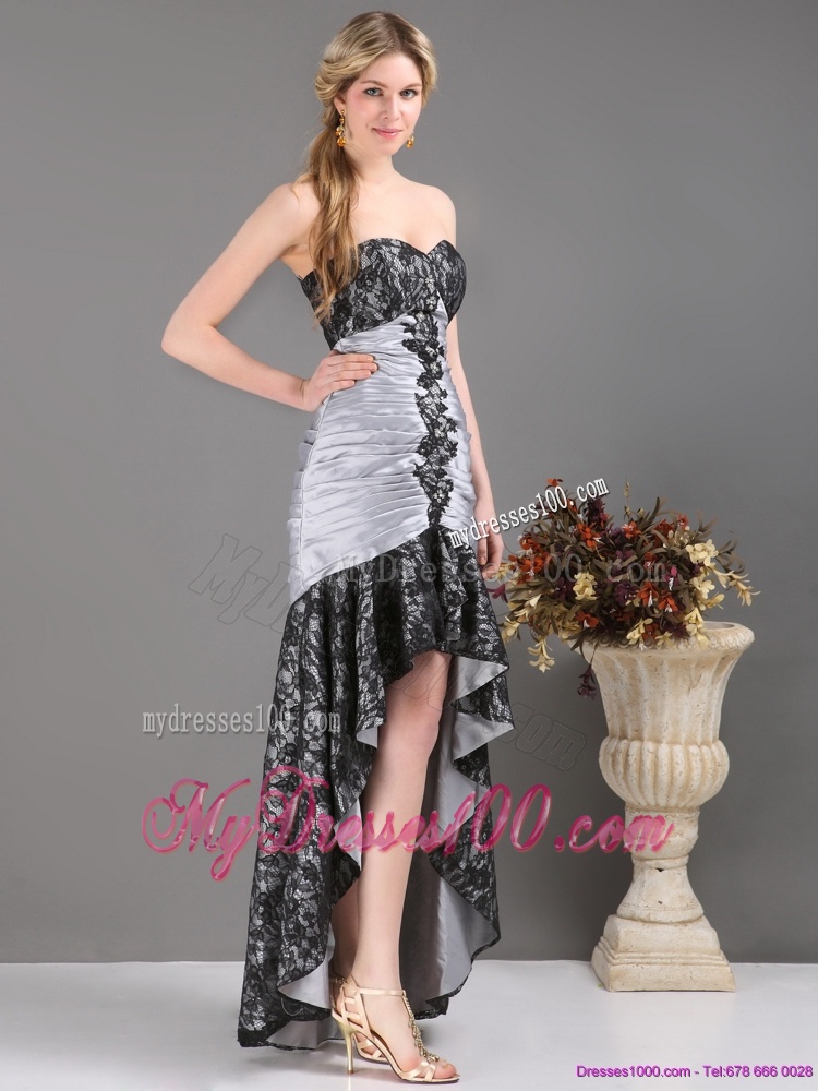 High Low Multi Color Evening Dresses with Ruching and Appliques