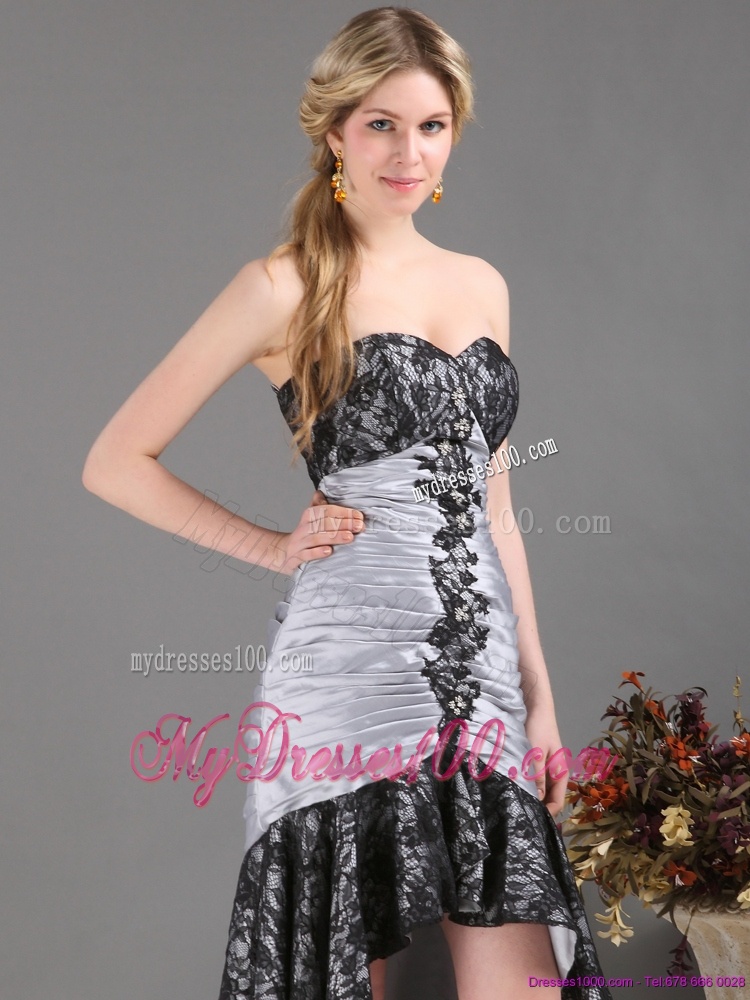 High Low Multi Color Evening Dresses with Ruching and Appliques