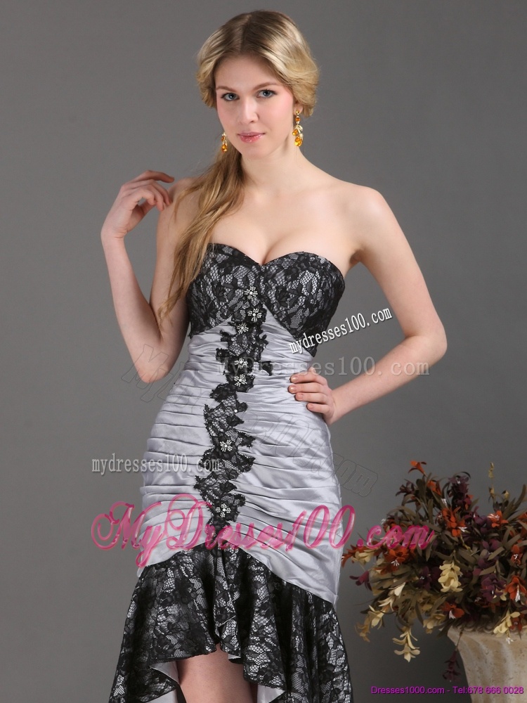 High Low Multi Color Evening Dresses with Ruching and Appliques