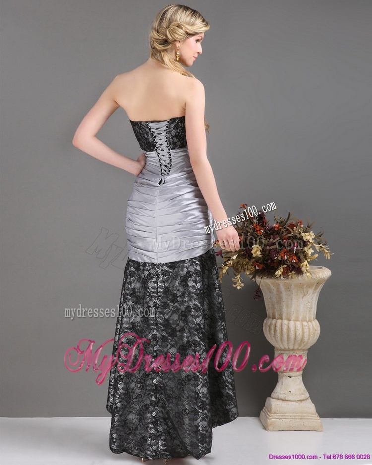 High Low Multi Color Evening Dresses with Ruching and Appliques