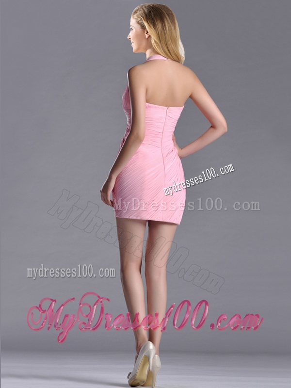 Latest Column Halter Top Evening Dress with Beading and Ruching