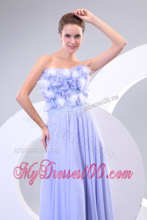 Lavender Strapless Empire Appliques and Laciness Watteau Train Evening Dress
