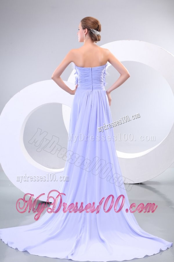 Lavender Strapless Empire Appliques and Laciness Watteau Train Evening Dress