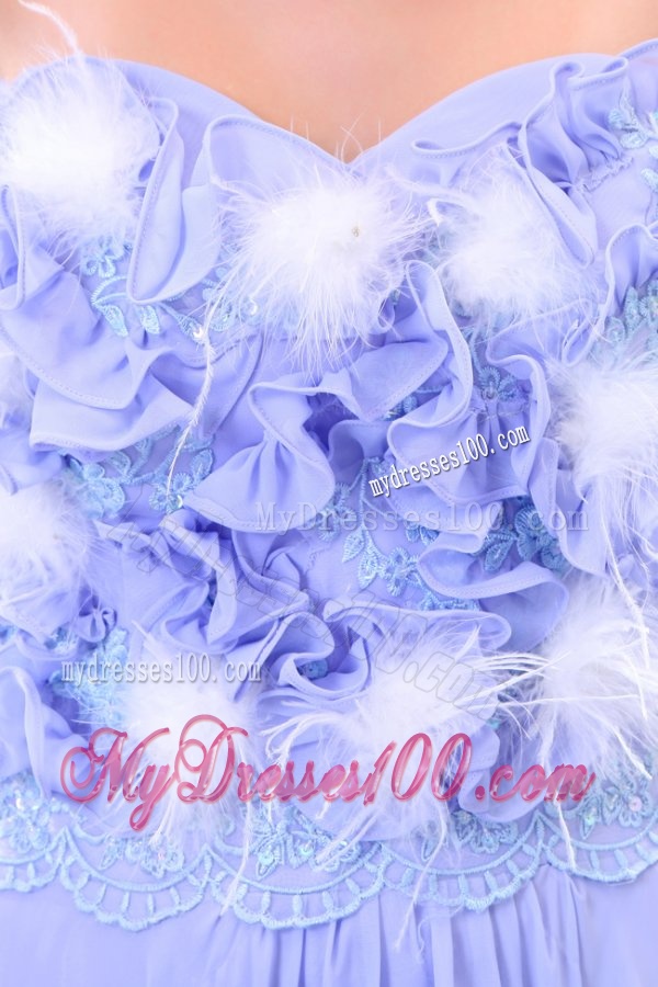 Lavender Strapless Empire Appliques and Laciness Watteau Train Evening Dress