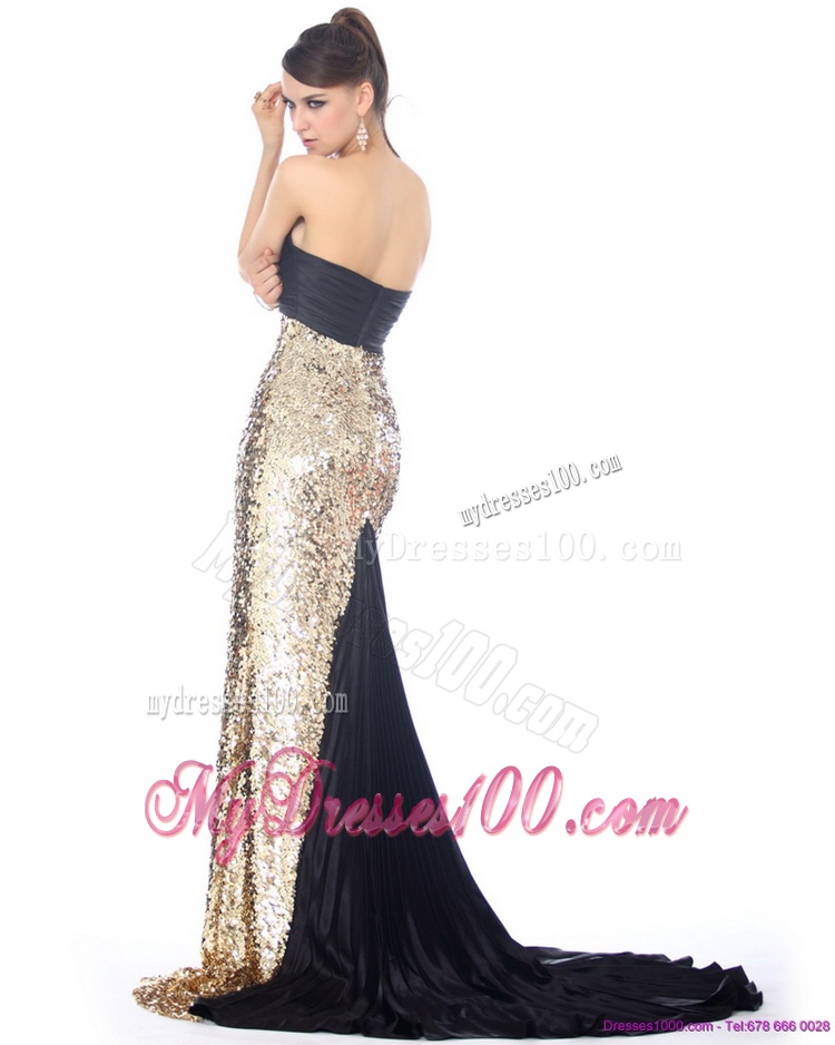 Luxurious Brush Train 2016 Evening Dress with Ruching and Sequins