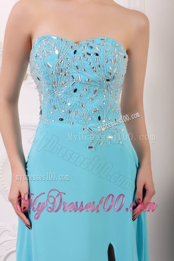 Sweetheart Beading and High Silt Chiffon Aqua Blue Evening Dress