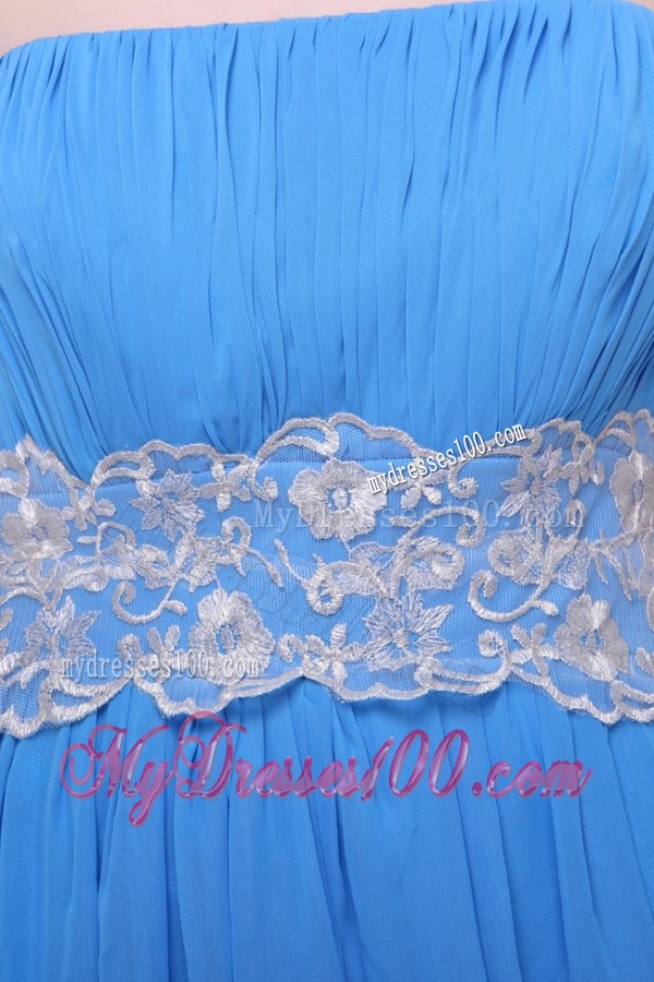 Teal Strapless Empire Chiffon Appliques Evening Dress with Brush Train