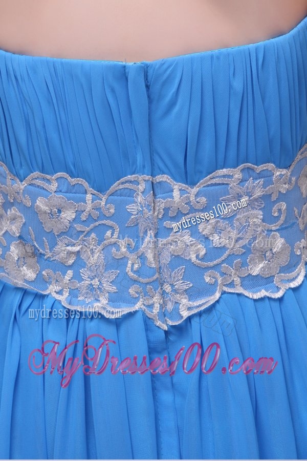 Teal Strapless Empire Chiffon Appliques Evening Dress with Brush Train