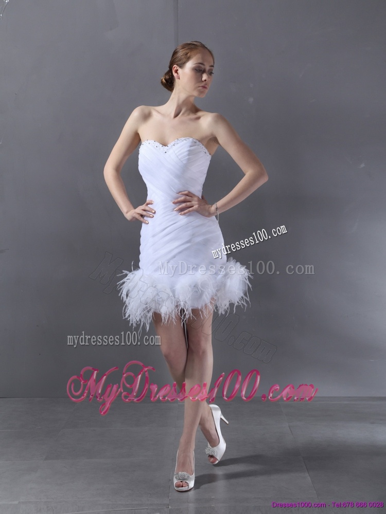 White Sweetheart Mini Length 2016 Evening Dresses with Ruching