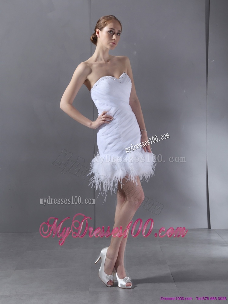 White Sweetheart Mini Length 2016 Evening Dresses with Ruching