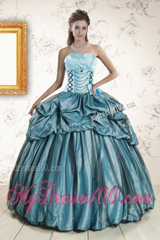 2016 Elegant Strapless Pick Ups Quinceanera Dresses in Teal