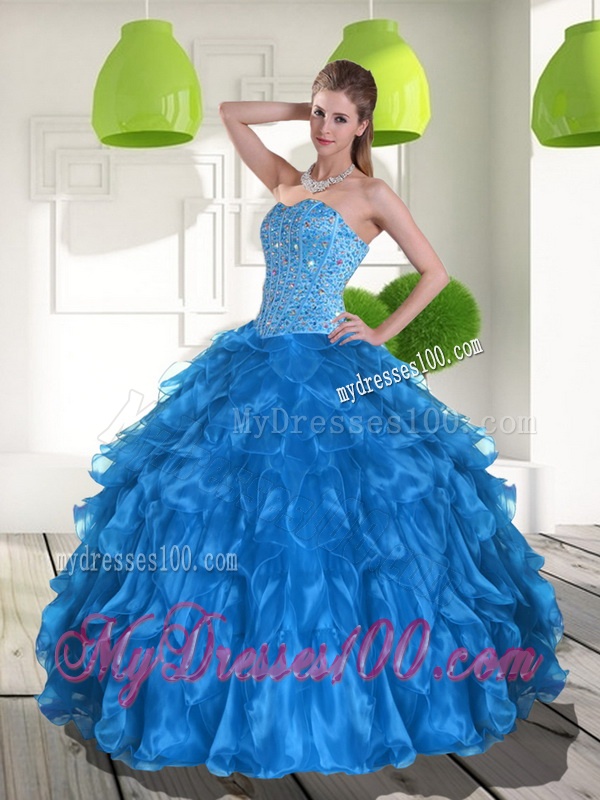 2016 New Arrival Blue Quinceanera Dress with Ruffles and Beading