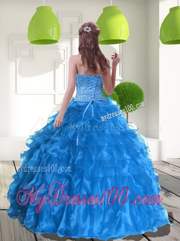 2016 New Arrival Blue Quinceanera Dress with Ruffles and Beading