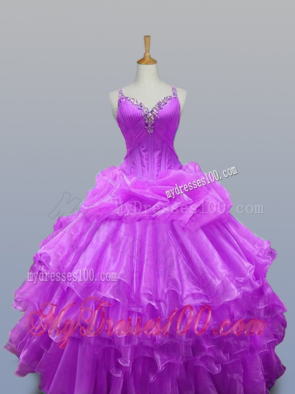 2016 Popular Straps Beaded Quinceanera Dresses with Ruffled Layers