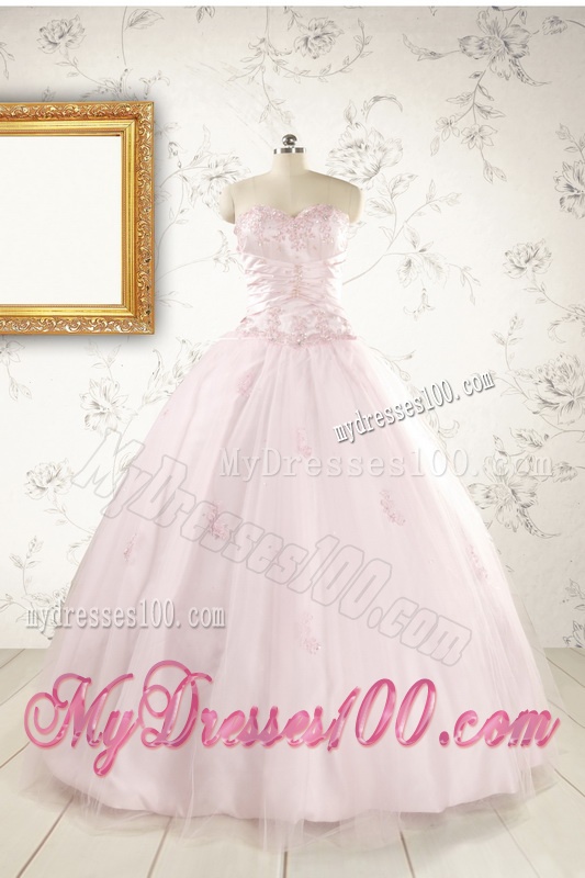 2016 Pretty Appliques Light Pink Quinceanera Dresses