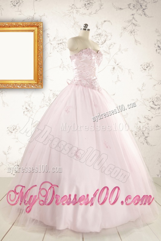 2016 Pretty Appliques Light Pink Quinceanera Dresses
