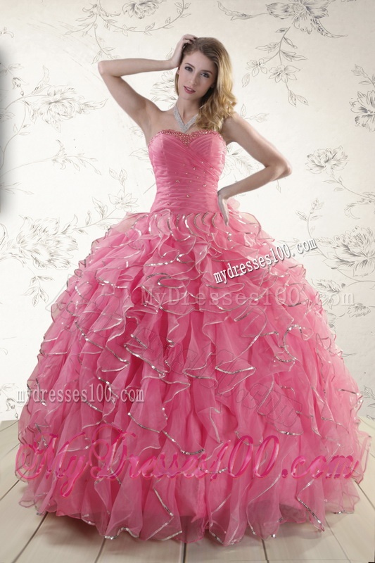2016 Pretty Beading Quinceanera Dresses in Rose Pink