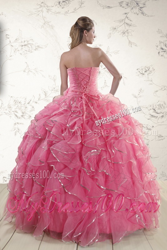 2016 Pretty Beading Quinceanera Dresses in Rose Pink