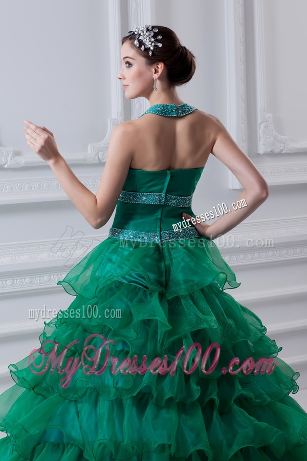2016 Spring A-line Hater Top Beading and Appliques Green Quinceanera Dress
