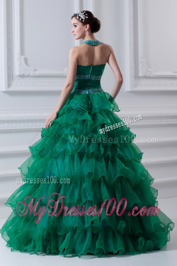 2016 Spring A-line Hater Top Beading and Appliques Green Quinceanera Dress