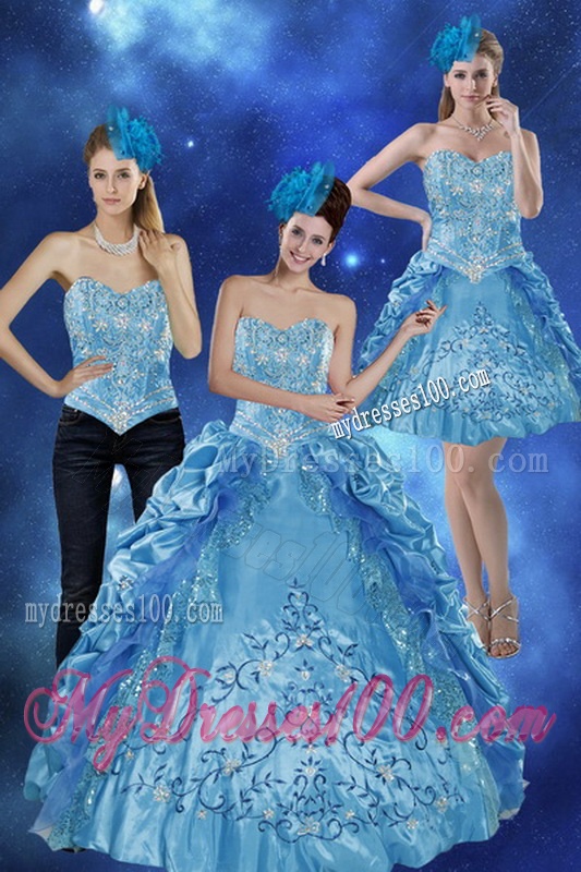 2016 Sweetheart Teal Quinceanera Gown with Embroidery and Pick Ups