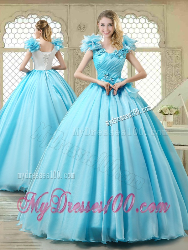 Cheap Aqua Blue Quinceanera Gowns with Appliques and Ruffles