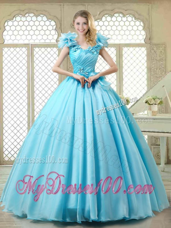 Cheap Aqua Blue Quinceanera Gowns with Appliques and Ruffles