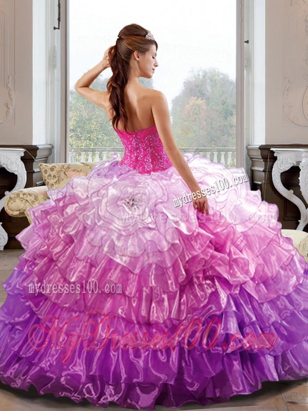 Colorful Sweetheart 2016 Quinceanera Dress with Appliques and Ruffled Layers