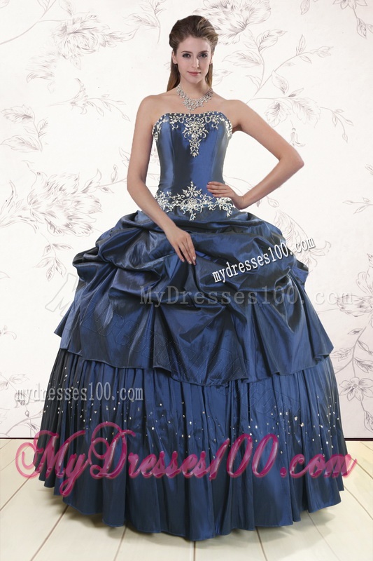 Embroidery and Pick Ups Cheap Quinceanera Dress in Navy Blue