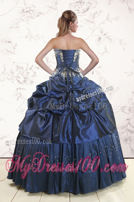 Embroidery and Pick Ups Cheap Quinceanera Dress in Navy Blue