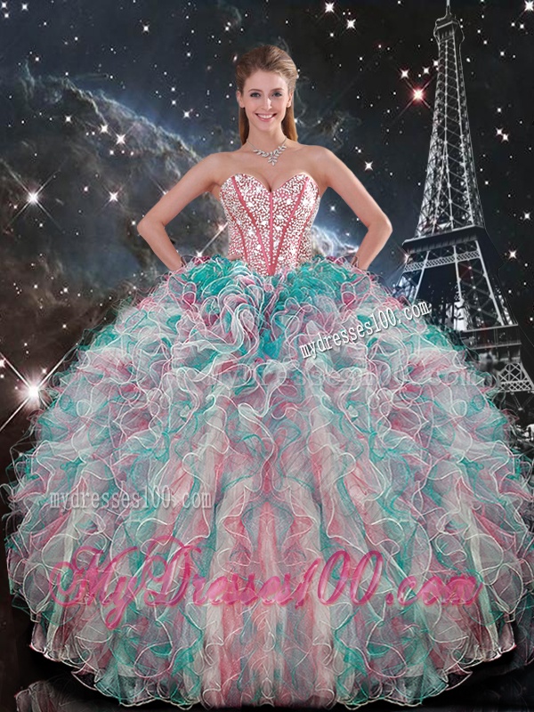 Exclusive Sweetheart Beaded and Ruffles Quinceanera Gowns in Multi Color