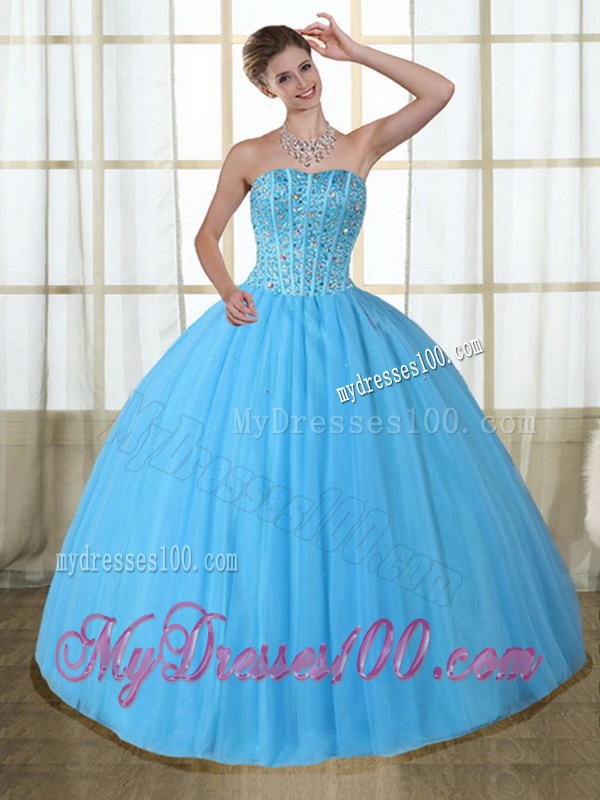 Gorgeous Baby Blue Strapless Quinceanera Dress with Beading