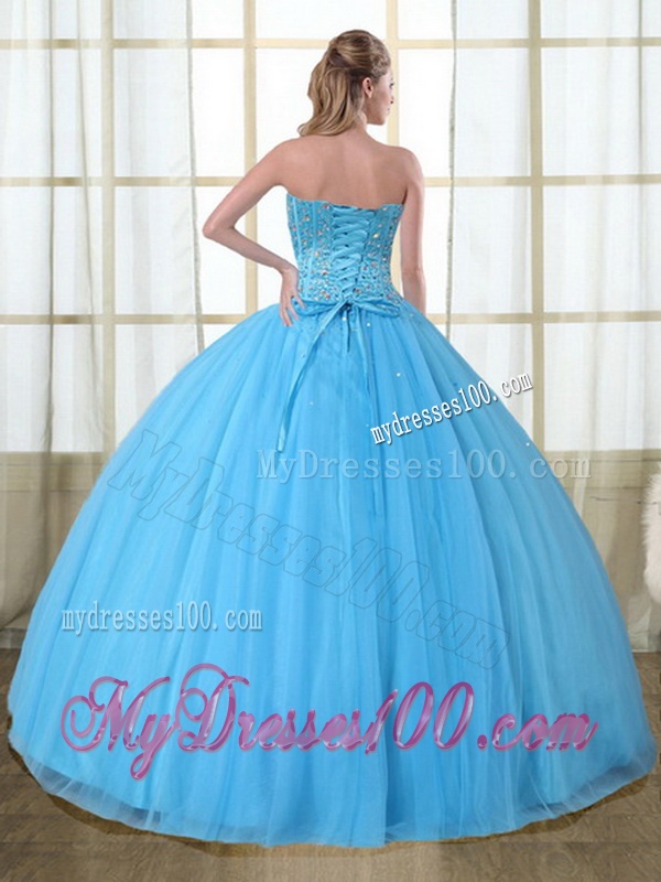 Gorgeous Baby Blue Strapless Quinceanera Dress with Beading