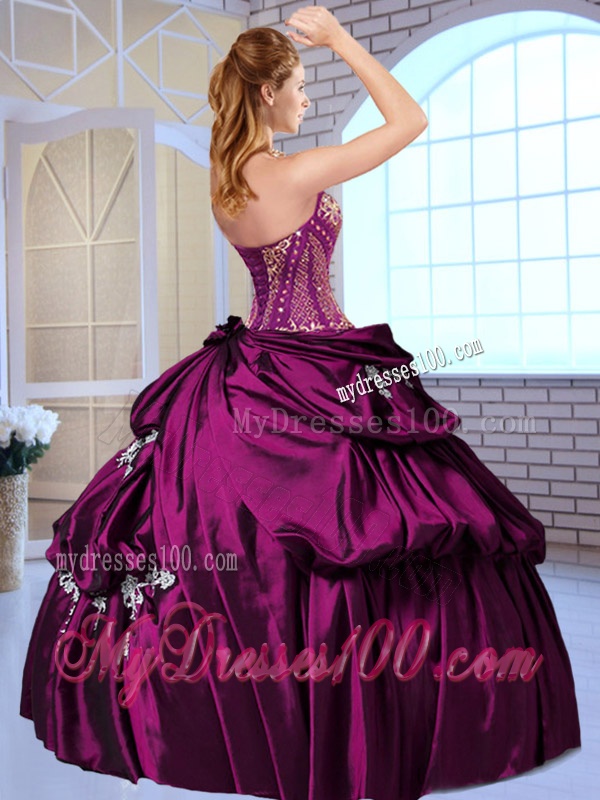 Gorgeous Ball Gown Taffeta Wine Red Quinceanera Gowns with Pick Ups