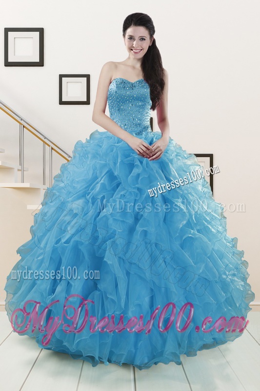 Hot Sell Beaded Quinceanera Dresses Ruffled in Blue