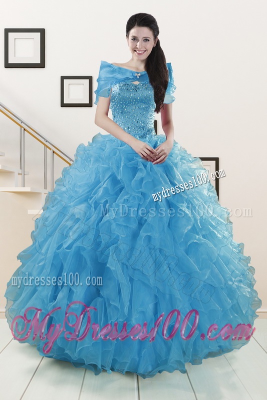 Hot Sell Beaded Quinceanera Dresses Ruffled in Blue
