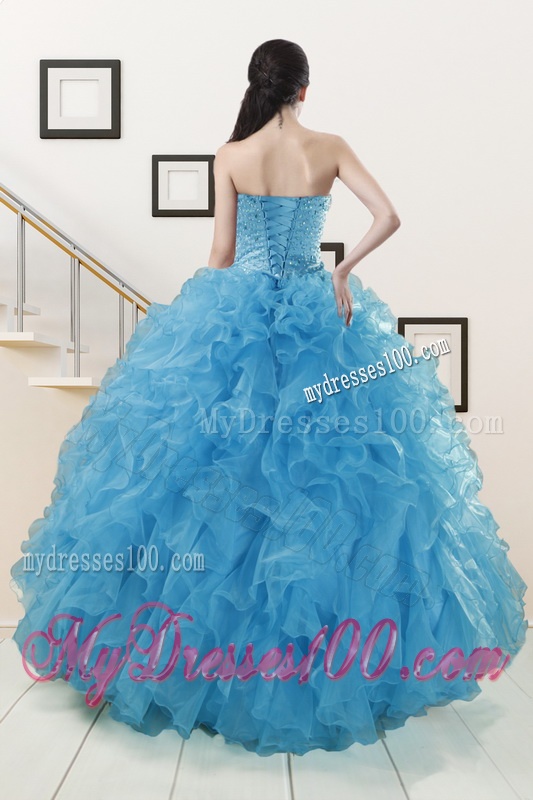 Hot Sell Beaded Quinceanera Dresses Ruffled in Blue