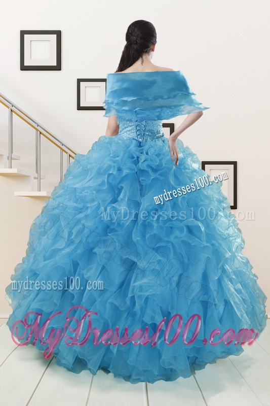 Hot Sell Beaded Quinceanera Dresses Ruffled in Blue