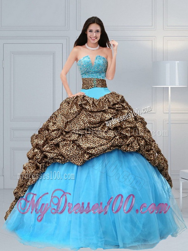 Luxurious 2016 Baby Blue Leopard Printed Quinceanera Dresses with Beading