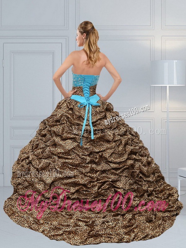 Luxurious 2016 Baby Blue Leopard Printed Quinceanera Dresses with Beading