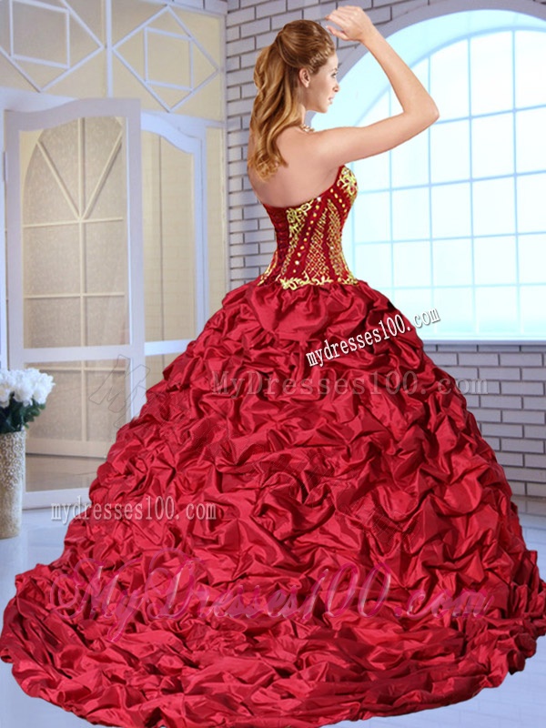 Most Popular Sweetheart Brush Train Pick Ups and Appliques Sweet 16 Dresses