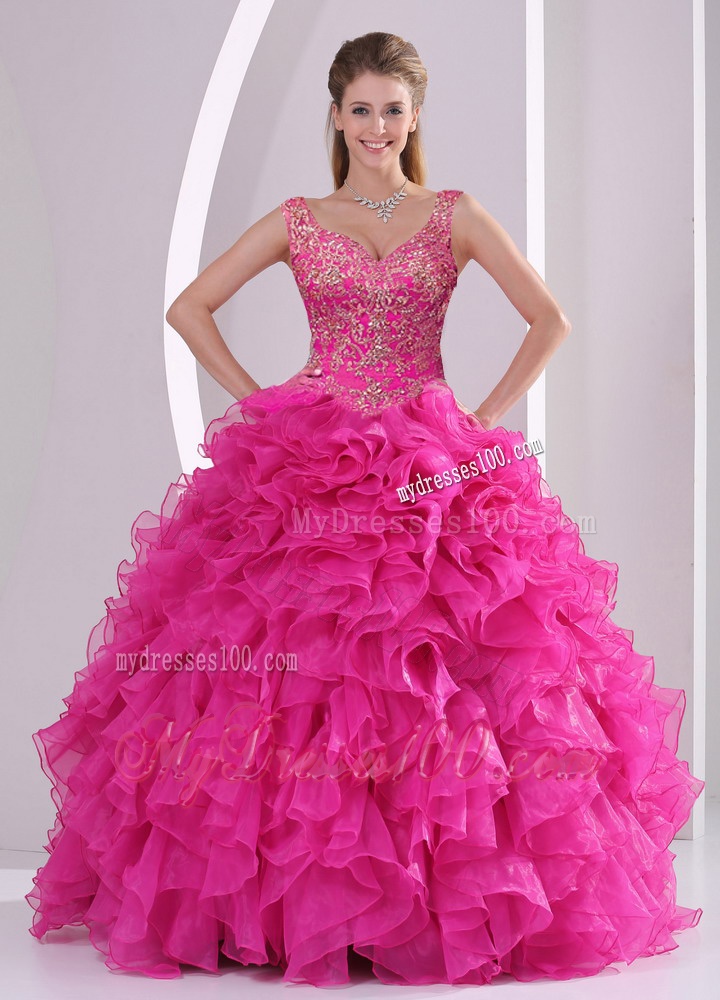 New Style Hot Pink Quinceanera Dresses with Beading and Ruffles for 2016