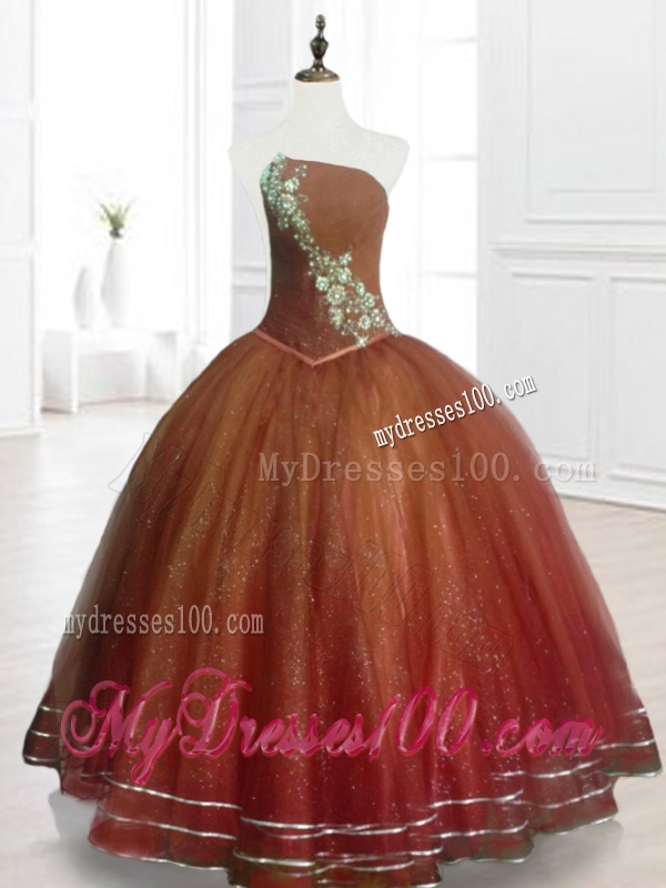 Popular Brown Ball Gown Strapless Quinceanera Dresses with Beading