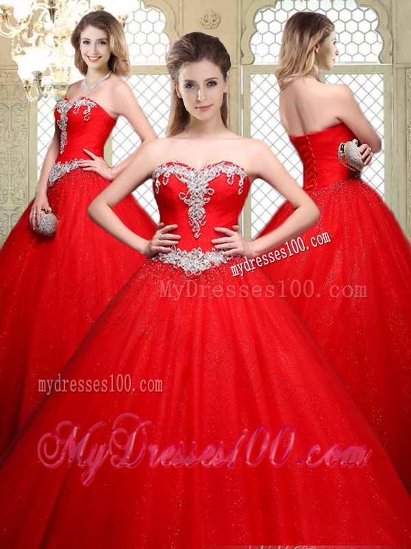 Popular Sweetheart Beading Quinceanera Gowns with Brush Train