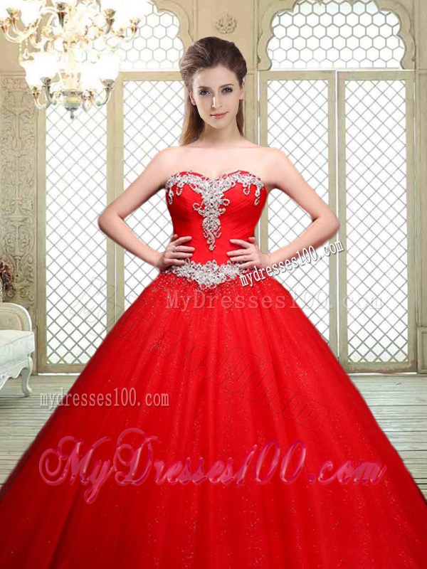 Popular Sweetheart Beading Quinceanera Gowns with Brush Train