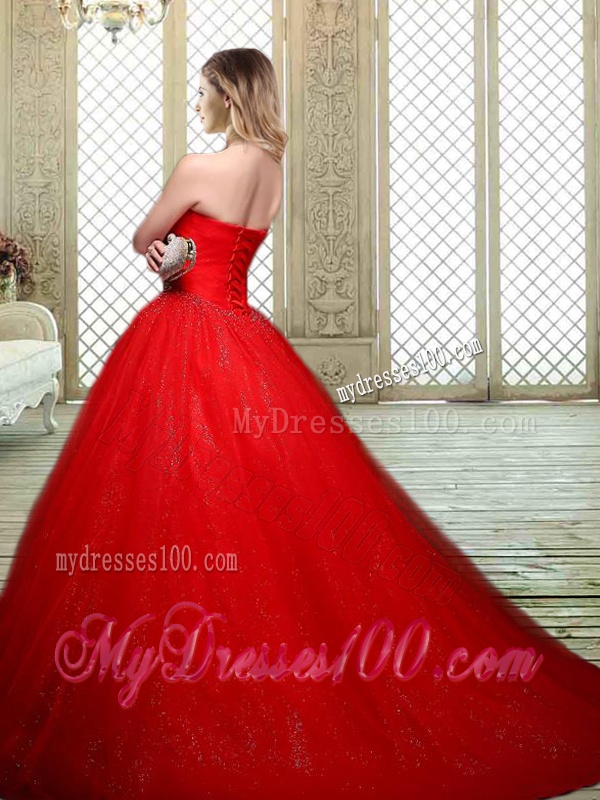 Popular Sweetheart Beading Quinceanera Gowns with Brush Train